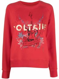 Zadig Voltaire Apparel Fashion Brand sportswear guitar wing letter gilt printing cotton round neck red women Classic fashion Tide Pure cotton Luxury tops