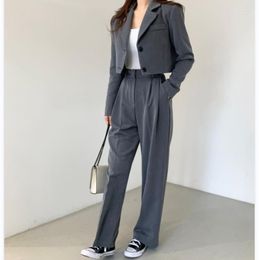 Women's T Shirts Chic Loose Women 2 Pieces Sets Full Sleeve Short Blazers Jackets Pants Suits Female Casual OL Trousers 2023 Summer Outfits