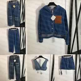 Women Denim Jacket Designer Embroidered Straight Pants Sexy Jean Crop Top Casual Style Windbreaker