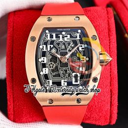 ZYF 67-01 Automatic Mechanical Mens Watch Rose Gold 316L Stainless Steel Case Skeleton Dial Number Markers Red Rubber Strap Super Version eternity Reloj Watches