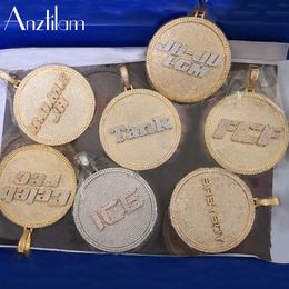 Pendant Necklaces Hip Hop Iced Out Round Custom Letters Pendants Paved AAA Cubic Zircon Stone With Gold Ice Chain For Men Women Jewellery 230807