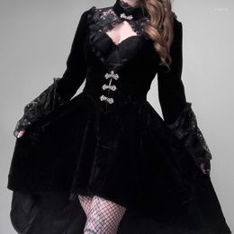 Casual Dresses Dark Retro Autumn Victorian Dress Women Gothic Cosplay Costume Vintage With Collar Black Lace Long Lantern Sleeve