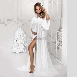 Maternity Dresses Summer White Chiffon Boho Maternity Dresses For Photography See Through Boho Maternity Photo Shoot Long Dress hkd230810