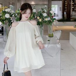 Casual Dresses Evening Dress Hanging Neck Women's Off Shoulder Solid Color Elegant Loose Fitting Unique