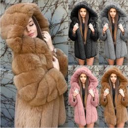 Fashion Thick Hooded Winter Coat Women Luxury Faux Fur Coat Plus Size2 3 4XL Women Long Sleeve Faux Fur Jacket fourrure T230808
