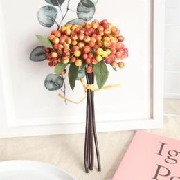 Decorative Flowers 1 Bunch Artificial Berry Red Bean Fake Home Decor Small Bacca Fruit Branch Christmas Decoration Accessories Plant