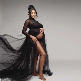 Maternity Dresses Elegant Black Maternity Dresses Pregnancy Photography Props Dress Sexy Transparent Stretch Mesh Top Women Photo Shoot Gown Skirt HKD230808