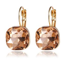 Stud Fashion Gold Color Square Stud Earrings White Pink Blue Green Purple Austrian Crystal Earring For Women Jewelry 230808