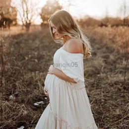 Maternity Dresses Boho Maternity Gown Photography Long Dress Pregnant Women for Baby Shower Photo Shoot Off The Shoulder Dress Props Accessories HKD230808