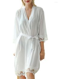 Women's Sleepwear Women S Satin Kimono Robe With Lace Trim And Belt - Elegant 3 4 Sleeve Dressing Gown For A Luxurious Night