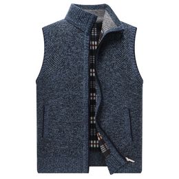Men's Sweaters Autumn Winter Mens Sweater Vest Thick Warm Sleeveless Knitted Cardigan Vest Sweatercoat Zipper Casual Outerwear Vest Sleeveless 230807