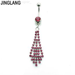 JINGLANG Fashion Navel Rings 316L Surgical Steel Dangle Rhinestone Fake Belly Body Piercing Jewellery L230808