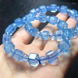 Strand Natural Aquamarine Cube Bracelet Healing Fashion Reiki Crystal Man Woman Fengshui Jewellery Birthday Gift 1pcs 8.5mm