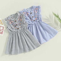 Girl's Dresses Ma Baby Gaun Anak Perempuan Balita 3-7y Gaun Bergaris Motif Floral Tanpa Lengan untuk Anak Perempuan Musim Panas
