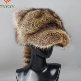 Beanie Skull Caps Style Lady Natural Raccoon Fur Hat Brim Baseball Cap Tail Brand Women Winter Elegant Stylish Thick Warm 230808