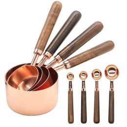 Measuring Tools 48pcs Cups and Spoons Kitchen Bakery Tool Walnut Wooden Handle Rose Gold Spoon 230807