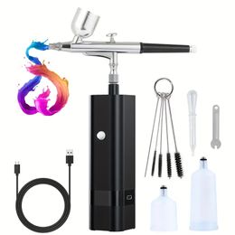 32PSI Cordless Airbrush Kit: Portable, Rechargeable Handheld Gun for Nail Art & Tattooing - 0.3mm Nozzle Size