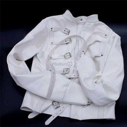Women's Leather Faux Leather White Asylum Straight Jacket Costume S/M L/XL BODY HARNESS Restraint Armbinder HKD230808