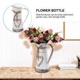 Planters Pots Shabby Chic pot bunga galvanis dapat Gaya Perancis Pitcher dengan pegangan Rustic bunga ember Farmhouse