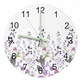 Wall Clocks Plants Purple Flowers Luminous Pointer Clock Home Ornaments Round Silent Living Room Bedroom Office Decor