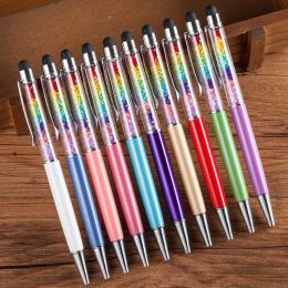 wholesale Pcs Creative Crystal 1 Pen Diamond Ballpoint Pens Stationery Ballpen Stylus Pen Touch Pen 13 Colors Oily Black Refill 1.0 mm LL