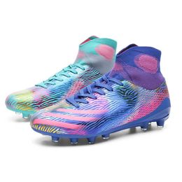 Kids High Top Soccer Shoes Children's TF AG Football Boots Mens Fashion Sneakers Youth Training Shoes Rainbow Color