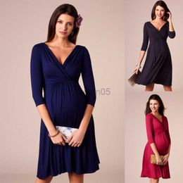 Maternity Dresses Emotion Moms 2023 Spring Summer Maternity Clothes Pregnant Women Dress Casual Sexy V Neck For Pregnant Women HKD230808