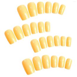 False Nails Solid Color Yellow Nail Trendy Sweet & Cool Style Artificial For Shopping Travel Dress Matching