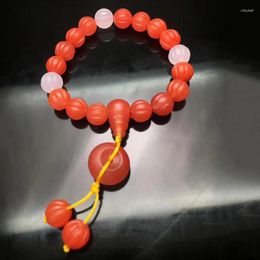 Strand Fine JoursNeige South Red Natural Stone Bracelet Pumpkin Beads With Peace Buckle Pendant Lucky For Women Wrist Jewelry