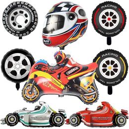 Racing Car Wheel Foil Balloons Racing Car Balloons for Kids Boys Men Racing Birthday Theme Party Decoration Round Helium Ballons HKD230808