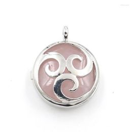 Pendant Necklaces FYSL Silver Plated Wave Rose Pink Quartz Locket Hollow Malachite Stone Trendy Jewellery