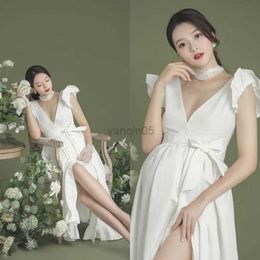 Maternity Dresses Sexy White Maternity Dresses For Baby Shower Maxi Gown Photo Prop Split Front Pregnant Women Pregnancy Photography Shoot Dress HKD230808