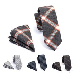 Neck Ties GUSLESON Quality 6cm Cotton and Pocket Square Set Plaid Slim Tie For Men Striped Skinny Necktie Suit Party Wedding 230807