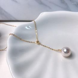 Chains Lefei Fashion Trendy Luxury Adjustable 7-9mm Round White Akoya Pearl Y Necklace For Women 18K Gold Party Wedding Elegant Jewelry