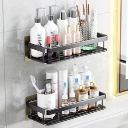 Bathroom Shelves Aluminum Alloy Shower Storage Rack Nodrill Wall Mount Corner Shelf Toilet Holder Makeup Organizer for Shampoo 230826