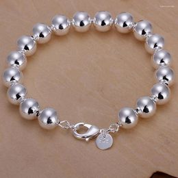 Link Bracelets Fashion Charm 10MM Beads Chain Silver Color Jewelry High Quality Bracelet Women Lady Party Gift