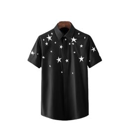 Minglu Solid Color Mens Shirts Luxury Pentagram 3d Embroidery Short Sleeve Party Mens Dress Shirts Slim Fit Casual Male Shirts