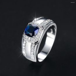 Wedding Rings Luxury Mens Royal Blue Stone Round For Men Women Silver Colour Zircon Bands Promise Couple Engagement Ring Jewellery