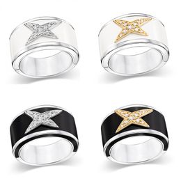 Wedding Rings Star of the Cte d Azur Black Lacquer Ring 925 Silver Plating 18K Gold Ladies Gift Wholesale 230808