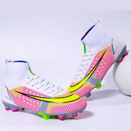 Youth TF AG Football Boots Pink Green Colour Soccer Shoes Fashion Sneakers Youth Trainers Top Quality