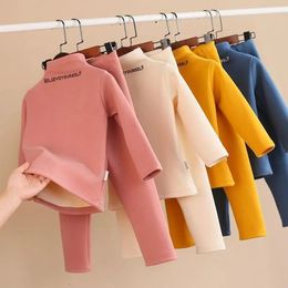 Clothing Sets Children s High Collar Bottoming Shirt Suit Boys Girls Winter Plus Velvet Padded 2 piece Set 2 10 year old Baby Warm Clothes 230807