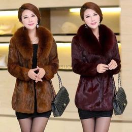 Women's Leather Faux Leather Top Quality M-6XL Oversize Jacket Chic and Elegant Women Fuax Fur Coat Very Warm Windproof Faux Mink Fur Mom V-neck Outfit HKD230808