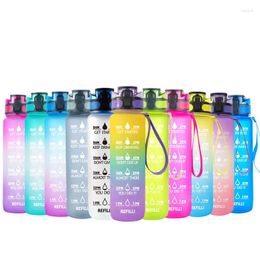 Water Bottles 32oz Motivational Bottle With Time Marker & Removable Strainer Flip Top Leakproof BPA Free Non-Toxic Sports