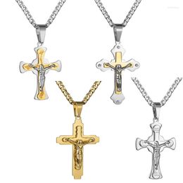 Pendant Necklaces Personality Creative Design Jesus Cross Stainless Steel Punk Cuban Chain Jewellery Gifts