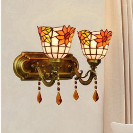 Wall Lamp European-Style Creative Bedroom Bedside Colourful Glass Sunflower Retro Pastoral Home Decoration El Crystal