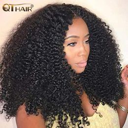 Synthetic Wigs QT Curly Lace Front Human Hair 13x4 HD for Black Woman Brazilian Glueless Kinky Frontal 230807