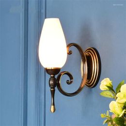 Wall Lamps European Country Full Copper Vase Shade Bedroom Bedside Aisle Retro Sconce Lights Living Room Art Deco Fixtures