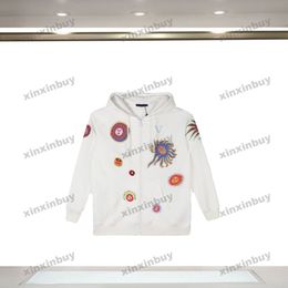 xinxinbuy Men women designer Sweatshirt Hoodie fish Ocean World Embroidery patch sweater gray blue black white XS-L