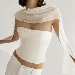 Women's Tanks Women Sexy Bandage Tank Tops Backless 2023 Fashion Y2K White Strapless Crop Top Sleeveless Elegant T-shirt
