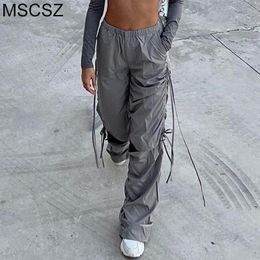 Women s Pants s Fashion Parachute Cargo Women Wide Leg Casual Sweatpants Drawstring Waist Ripped Baggy Y2K Streetwear Hippie Joggers 230808